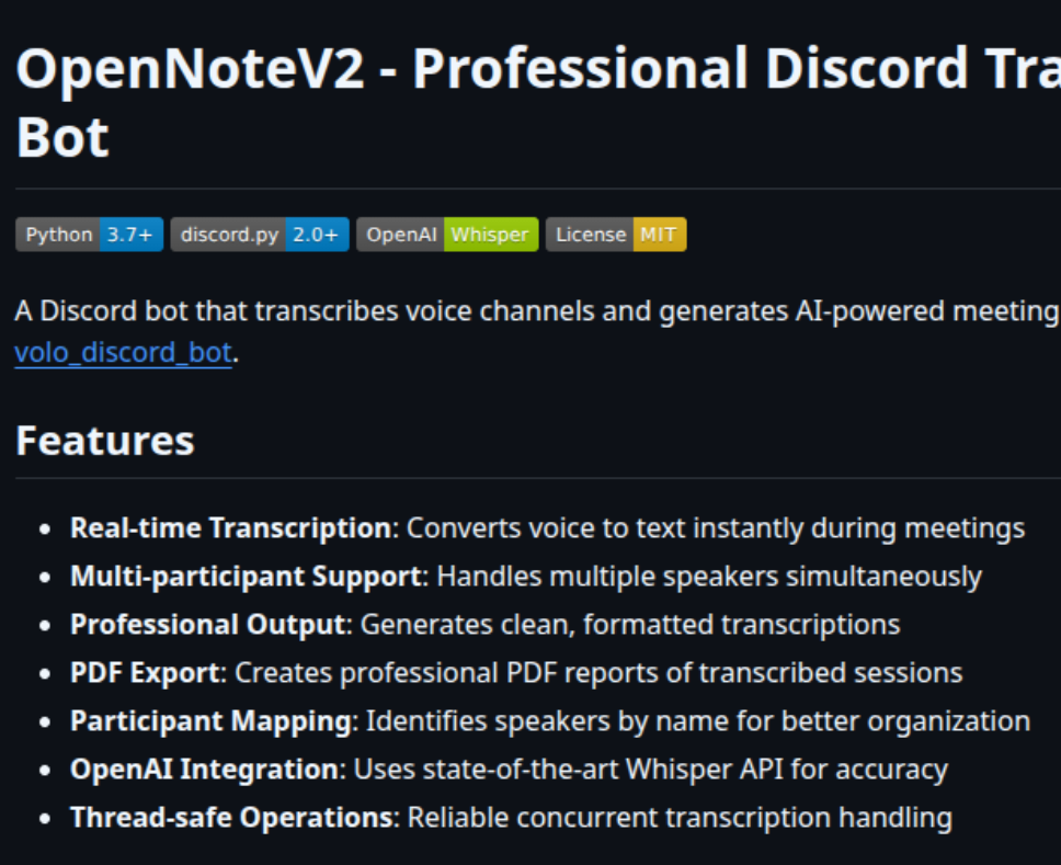 OpenNote Discord Bot — a project by Roman Slack